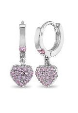 outstanding silver pink cubic zirzonia hoop dangle heart birthstone earrings for babies and kids